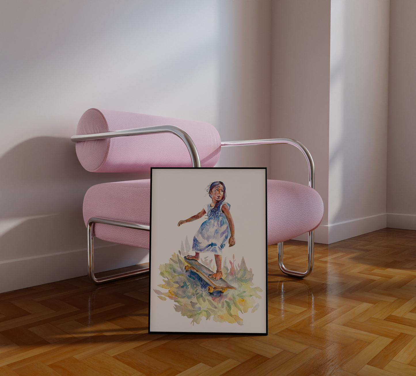 Whimsical Art Print SKATE LIKE A GIRL