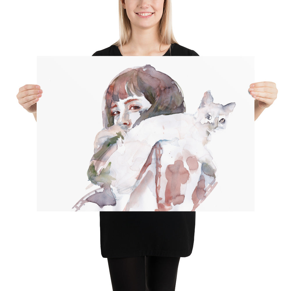 Whimsical Art Print CAT LADY